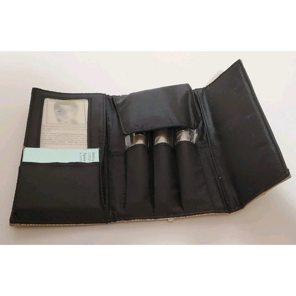 Sephora Makeup Brush Case Gold Metallic Shimmer Magnetic Closure & Brush Set New